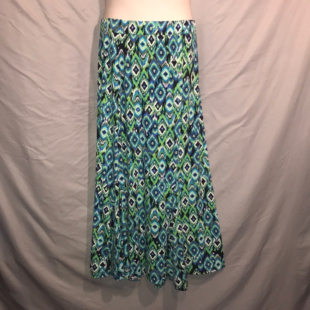 Allison Brittney Blue and Green Geometric Maxi Skirt